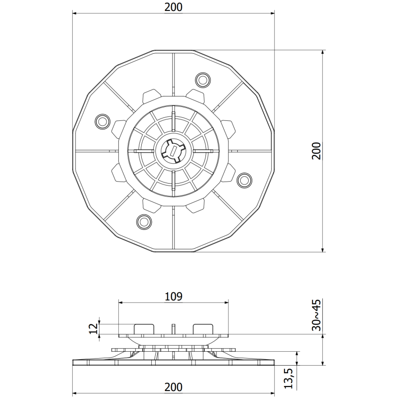 Mexen UniC savireguliuojantis savaime išsilyginantis terasos atrama plytoms 30-45 mm - C9903-030-045
