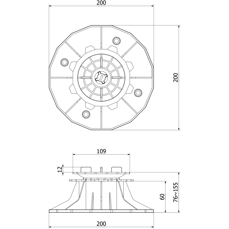 Mexen UniC savaime išsilyginantis reguliuojamas terasos laikiklis plytelėms 76-155 mm - C9903-076-155