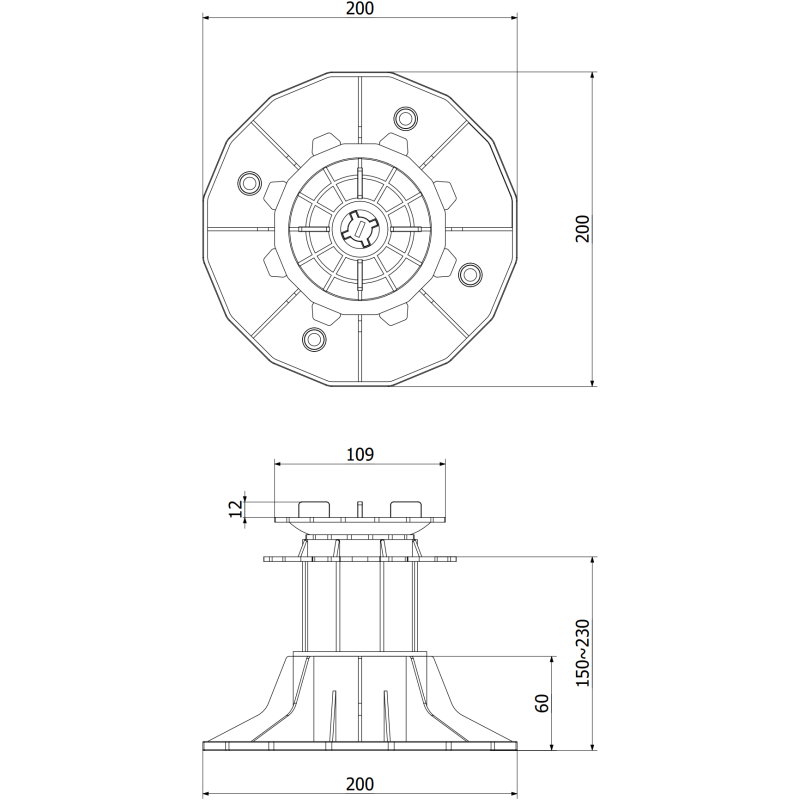 Mexen UniC savaime išsilyginantis reguliuojamas terasos laikiklis plytelėms 150-230 mm - C9903-150-230