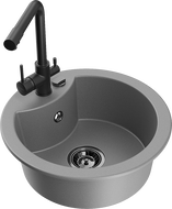Mexen Diego granito plautuvė 1-skylių su virtuvės maišytuvu Duero, pilka - 6512-71-671600-70-B
