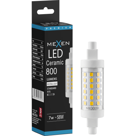 Mexen Vega LED lemputė su reguliuojamu ryškumu R7S, 7W, neutrali - 4000K, 800 lm - L125-R7S-0740-01