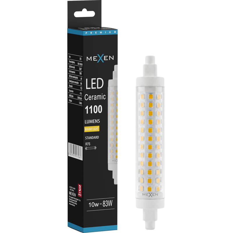 Mexen Vega LED lemputė, reguliuojama šviesa, R7S, 10W, Šilta - 3000K, 1100 lm - L125-R7S-1030-02