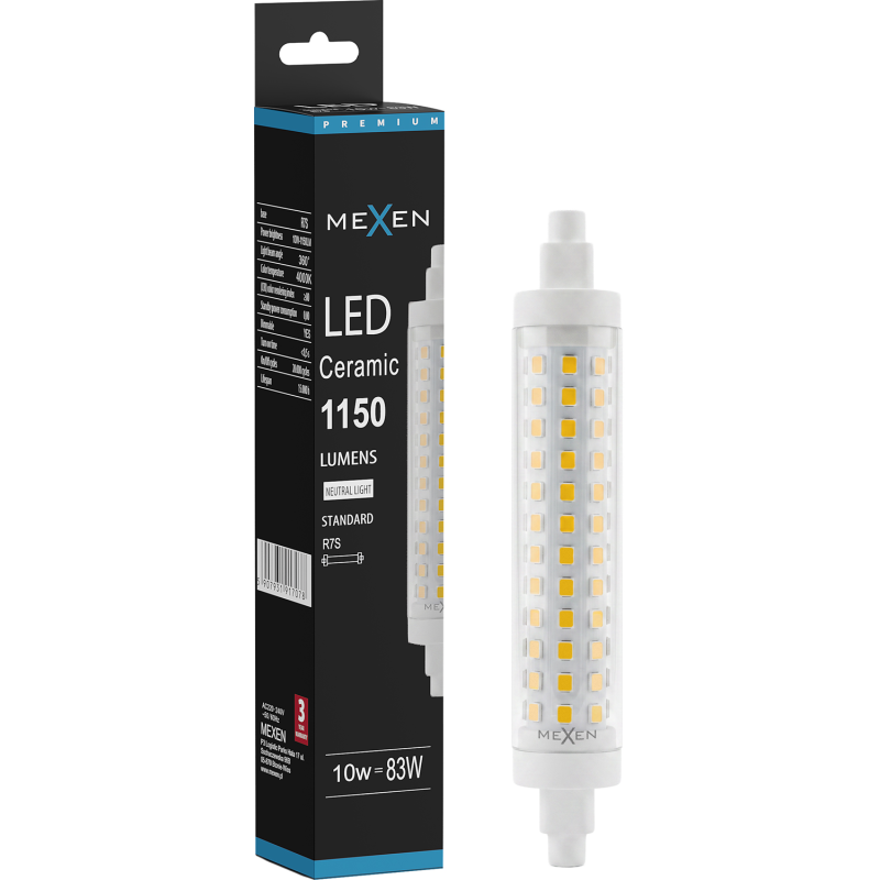 Mexen Vega LED lemputė su reguliuojamu ryškumu R7S, 10W, neutrali - 4000K, 1150 lm - L125-R7S-1040-02