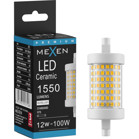 Mexen Vega LED lemputė su reguliuojamu ryškumu R7S, 12W, Neutralus - 4000K, 1550 lm - L125-R7S-1240-01