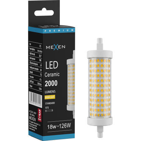 Mexen Vega LED lemputė, kurią galima pritemdyti, R7S, 18W, Šilta - 3000K, 2000 lm - L125-R7S-1830-02