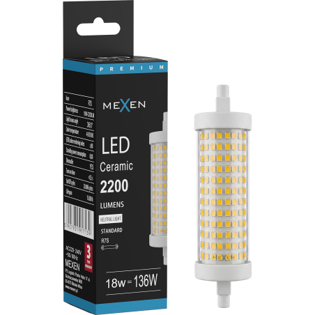 Mexen Vega LED lemputė, reguliuojamas ryškumas R7S, 18W, Neutralus - 4000K, 2200 lm - L125-R7S-1840-02