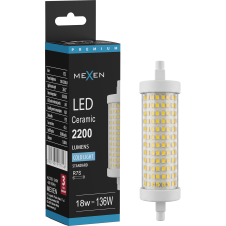 Mexen Vega Reguliuojama LED lemputė R7S, 18 W, Šalta - 6500K, 2200 lm - L125-R7S-1865-02