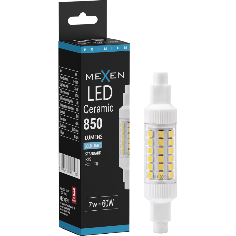 Mexen Vega LED lemputė R7S, 7W, Šalta - 6500K, 850 lm - L126-R7S-0765-01