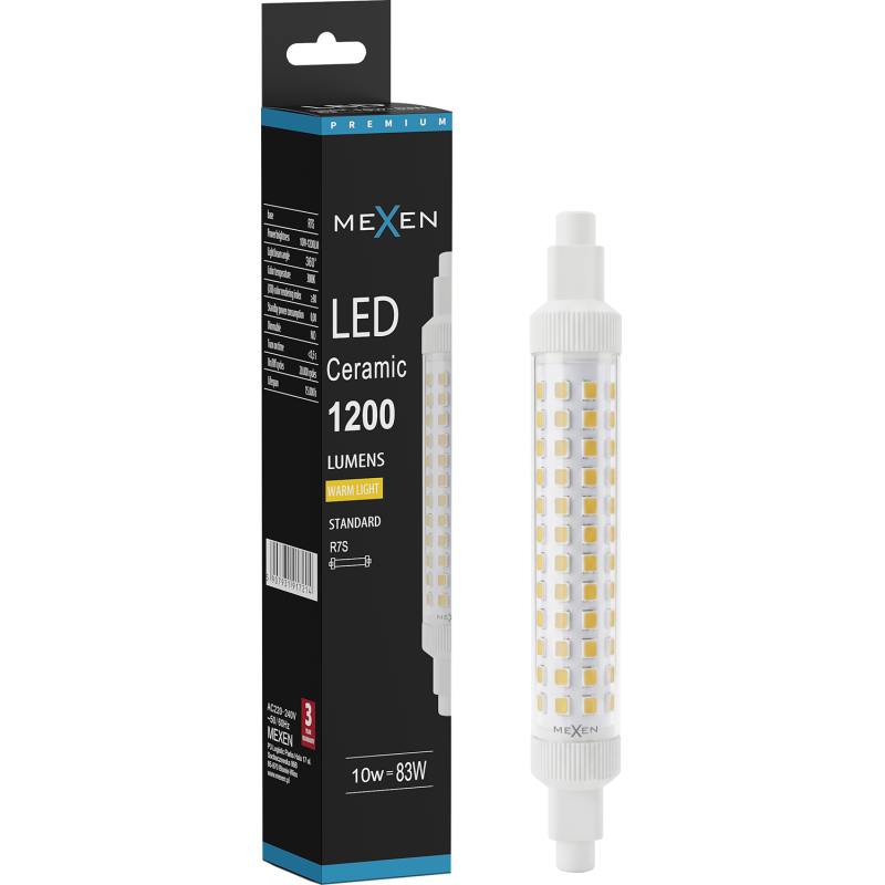 Mexen Vega LED lemputė R7S, 10W, Šilta - 3000K, 1200 lm - L126-R7S-1030-02