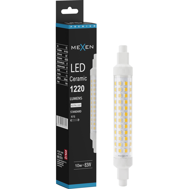Mexen Vega LED lemputė R7S, 10W, Neutralus - 4000K, 1220 lm - L126-R7S-1040-02