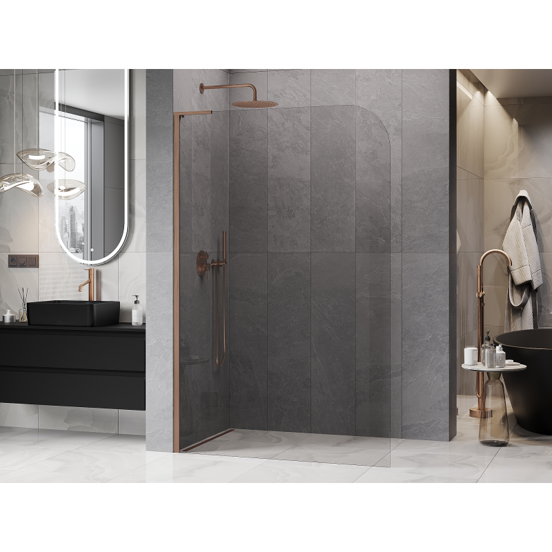 Mexen Kioto-P L Dušo siena Walk-in 90 x 200 cm, skaidri 8 mm, šlifuotas varis - 800-090-103-65-00-P