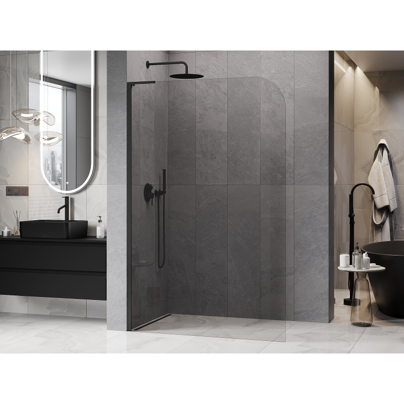 Mexen Kioto-P L dušo siena Walk-in 110 x 200 cm, permatoma 8 mm, juoda - 800-110-103-70-00-P