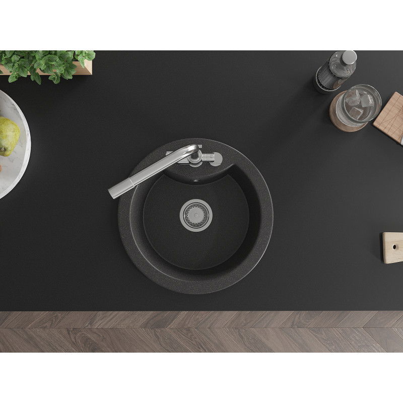 Mexen Diego granitinė virtuvės kriauklė 1-skyrius su virtuvės maišytuvu Duero, juoda taškuota - 6512-76-671600-00