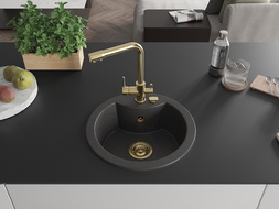 Mexen Diego granito plautuvė 1 skyriumi su virtuvės maišytuvu Duero, juodas taškuotas - 6512-76-671600-50