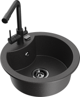 Mexen Diego granito plautuvė 1 skyriumi su virtuviniu maišytuvu Duero, juodas dėmėtas - 6512-76-671600-70-B