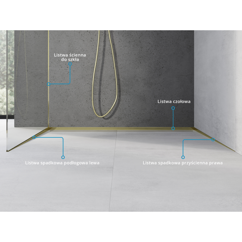 Mexen Line-B lašelis stiklo 120 cm kairė, auksinė - 185004120L