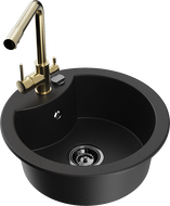 Mexen Diego granitinis vienos dalies plautuvė su virtuviniu maišytuvu Duero, juoda - 6512-77-671600-50-B