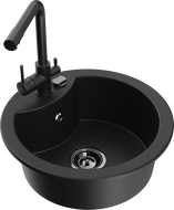 Mexen Diego granito plautuvė su viena kamera ir Duero virtuviniu maišytuvu, juoda - 6512-77-671600-70-B