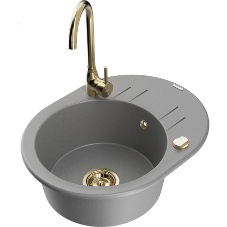 Mexen Kevin vienos plautuvės granito kriauklė su nusausinimo lenta ir virtuviniu maišytuvu Telma, pilkas - 6517-71-670200-50