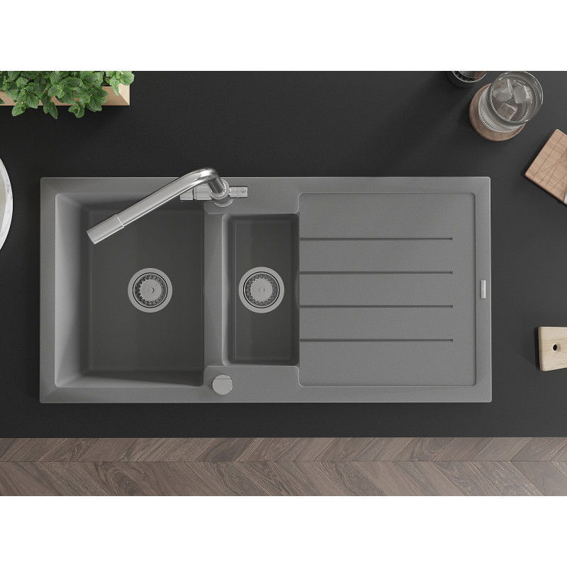 Mexen Andres granito kriauklė 1,5 kameros su nusausintuvu ir virtuviniu maišytuvu Duero, pilka - 6515-71-671600-00