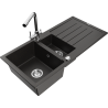 Mexen Andres granitinis 1,5 talpos plautuvas su nusausintuvu ir virtuviniu maišytuvu Duero, juodas/auksinis - 6515-75-671600-00