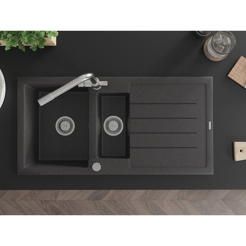 Mexen Andres granitinis plautuvė 1,5 kamerų su lašeline ir virtuves maišytuvu Duero, juodas taškuotas - 6515-76-671600-00