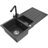 Mexen Andres granitinė plautuvė 1,5 skyrių su nutekamu vandeniu ir virtuviniu maišytuvu Duero, juodas taškuotas