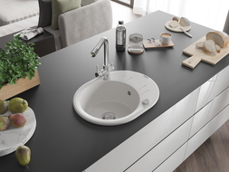 Mexen Kevin granito plautuvė 1 skyrius su nusausintuvu ir virtuviniu maišytuvu Duero, balta - 6517-20-671600-00