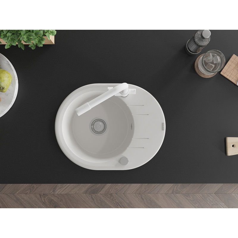 Mexen Kevin granitinis kriauklė 1 skyrelio su nutekėjimo lenta ir virtuviniu maišytuvu Duero, baltas - 6517-20-671600-20