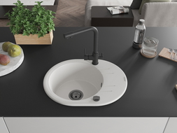 Mexen Kevin granito plautuvė 1 skyriumi su nutekėjimu ir virtuviniu čiaupu Duero, baltas - 6517-20-671600-70