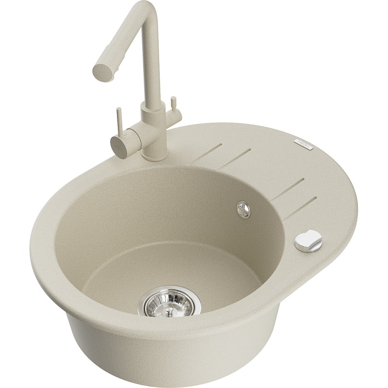 Mexen Kevin granitinė vienos kriauklės plautuvė su nutekamuoju staleliu ir virtuviniu maišytuvu Duero, smėlio spalvos