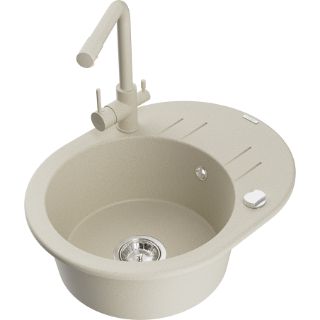 Mexen Kevin granitinė vienos kriauklės plautuvė su nutekamuoju staleliu ir virtuviniu maišytuvu Duero, smėlio spalvos