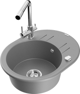 Mexen Kevin akmens masės vienos kameros plautuvė su nusausintuvu ir virtuviniu maišytuvu Duero, pilka - 6517-71-671600-00