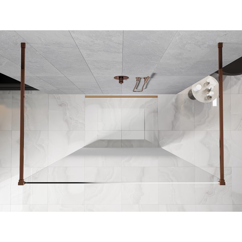 Mexen Kioto laisvai stovinti 110 x 200 cm dušo sienelė, ombre balta 8 mm, rožinis auksas - 800-110-002-60-86