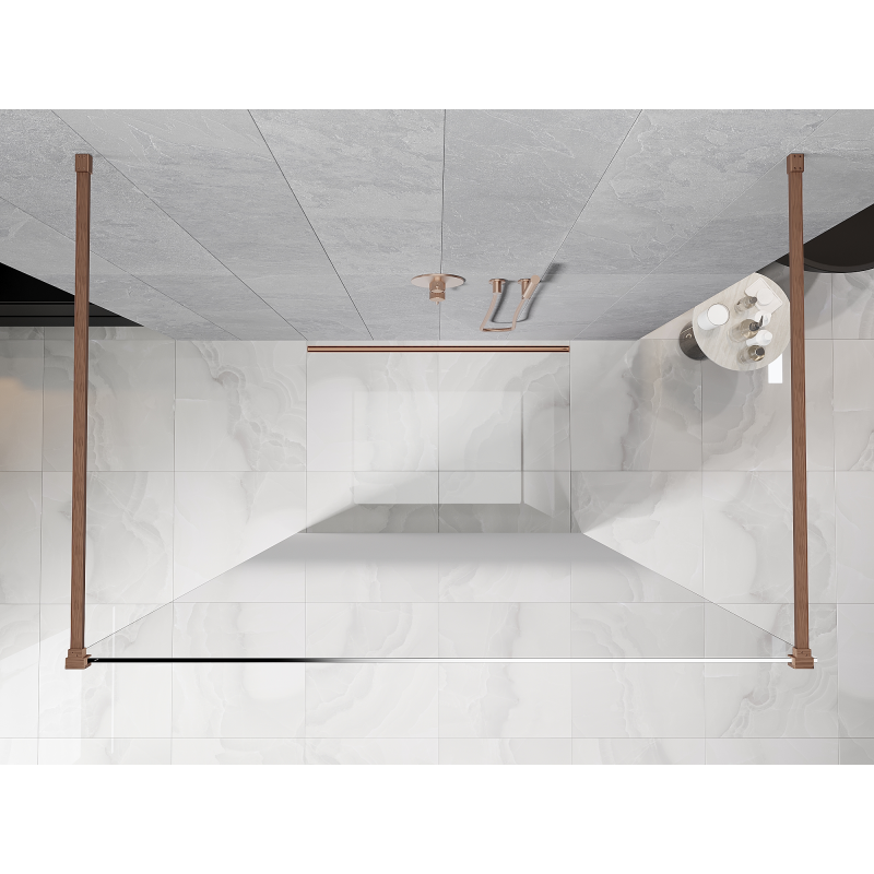 Mexen Kioto Laisvai stovinti dušo siena 110 x 200 cm, balta ombre 8 mm, šlifuotas varis - 800-110-002-65-86