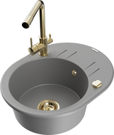 Mexen Kevin granitinė vienos plautuvės kriauklė su lašintuvu ir virtuviniu maišytuvu Duero, pilka - 6517-71-671600-50