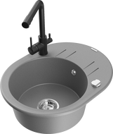 Mexen Kevin granito plautuvė 1 skyriumi su nusausinimo skyriumi ir virtuviniu maišytuvu Duero, pilkas - 6517-71-671600-70