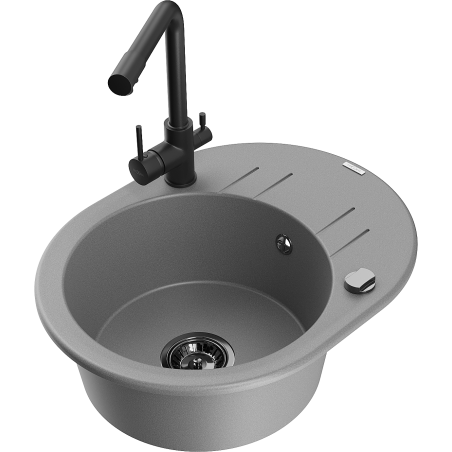 Mexen Kevin granitinis 1 dubens kriauklė su lašintuvu ir virtuviniu maišytuvu Duero, pilkas - 6517-71-671600-70-B