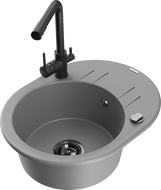 Mexen Kevin granitinis 1 dubens kriauklė su lašintuvu ir virtuviniu maišytuvu Duero, pilkas - 6517-71-671600-70-B