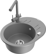 Mexen Kevin granitinė vienos kameros plautuvė su nusausinimo vieta ir virtuviniu maišytuvu Duero, pilka - 6517-71-671600-71