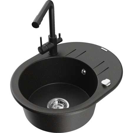 Mexen Kevin granitinė vienos kameros kriauklė su nutekėjimo zona ir šaltiniu Duero, juoda/auksinis metalikas