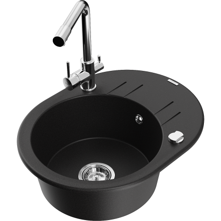 Mexen Kevin vienos talpos granito kriauklė su nutekėjimo paviršiumi ir virtuviniu maišytuvu Duero, juoda - 6517-77-671600-00