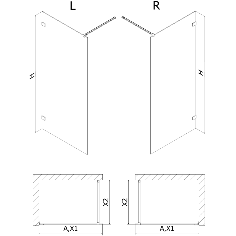 Mexen Lunar dušo siena Walk-in dešinė 50 x 200 cm, skaidri 8 mm, šlifuota varis - 830-050-000-65-00-P