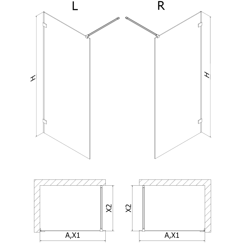 Mexen Lunar dušo sienelė Walk-in dešinė 60 x 200 cm, skaidri 8 mm, tamsaus metalo - 830-060-000-95-00-P