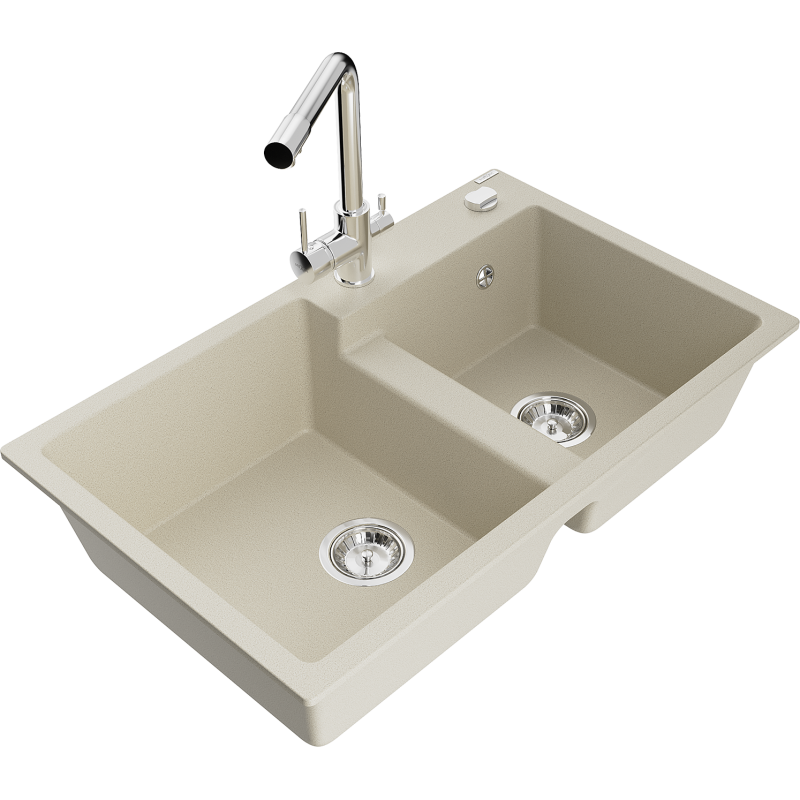 Mexen Tomas granito virtuvės plautuvė su maišytuvu Duero, smėlio - 6516-69-671600-00