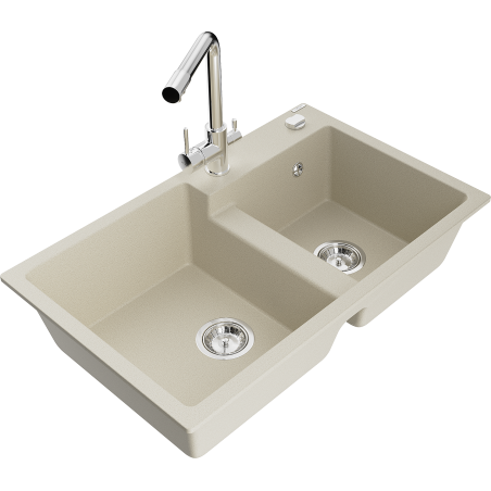 Mexen Tomas granito virtuvės plautuvė su maišytuvu Duero, smėlio - 6516-69-671600-00