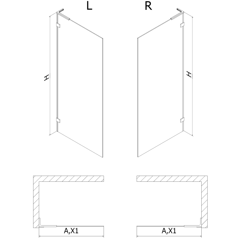 Mexen Lunar L dušo sienelė Walk-in dešinė 80 x 200 cm, skaidri 8 mm, pistoletas - 830L-080-000-95-00-P