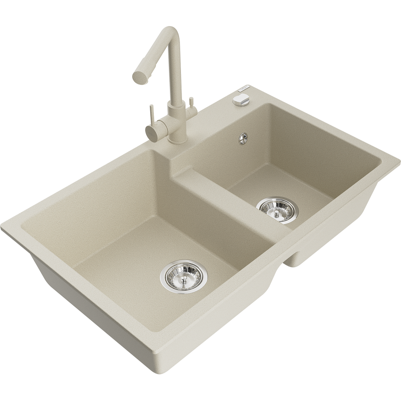 Mexen Tomas granitinė virtuvinė kriauklė su Duero virtuviniu maišytuvu, smėlio spalvos - 6516-69-671600-69