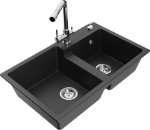 Mexen Tomas grindinis dviejų skyrių kriauklė su virtuviniu kranu Duero, juoda/sidabrinė metalo spalva - 6516-73-671600-00