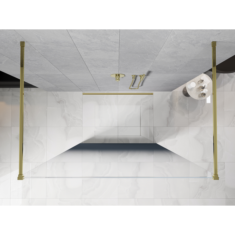 Mexen Kioto laisvai stovinti dušo sienelė 120 x 200 cm, mėlyna ombre 8 mm, auksinė - 800-120-002-50-46